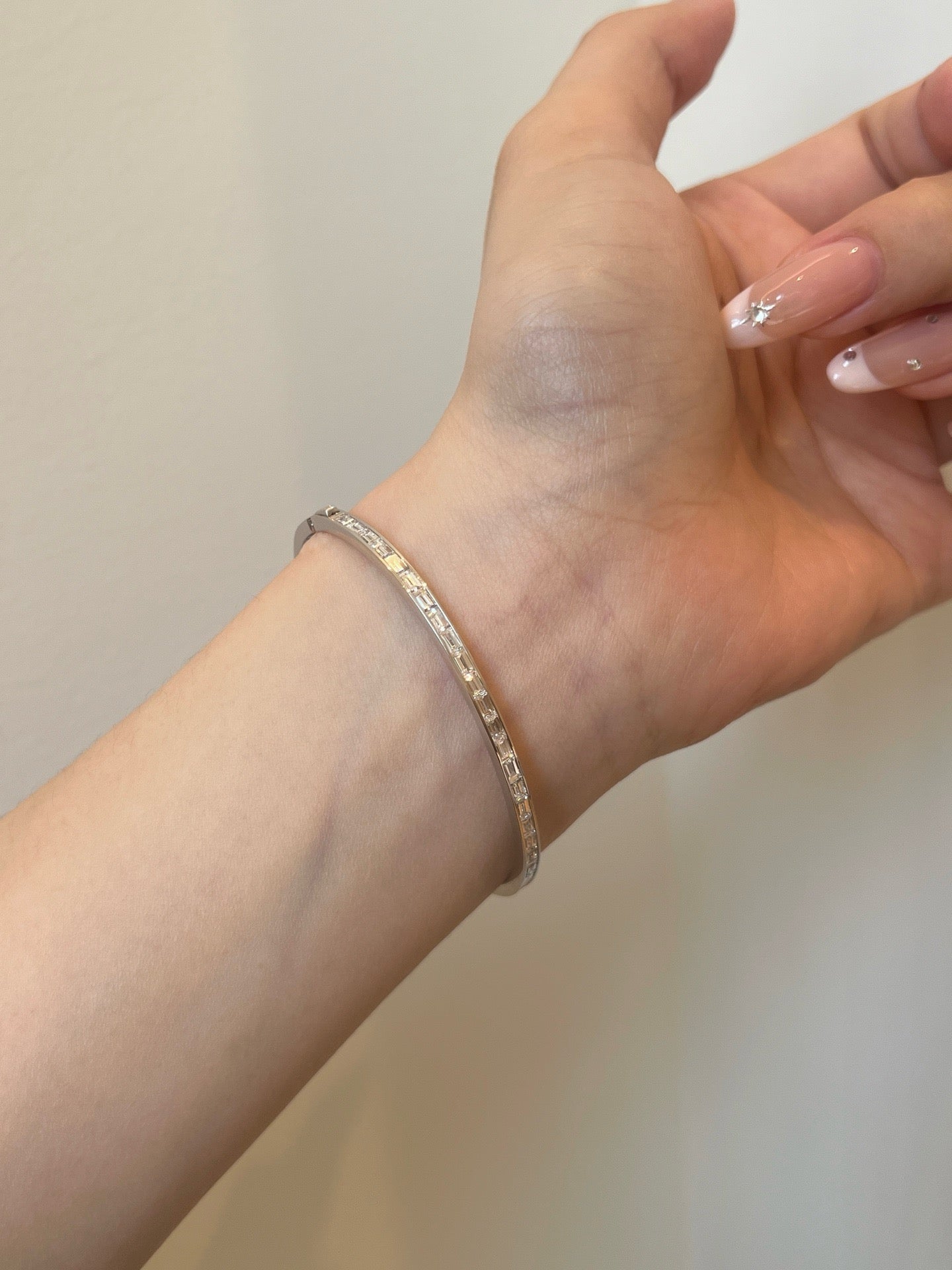 Lab Grown Diamond Bangle Bracelet | Emerald Cut Diamond Eternity Bangle | 18K White Gold Luxury Jewelry
