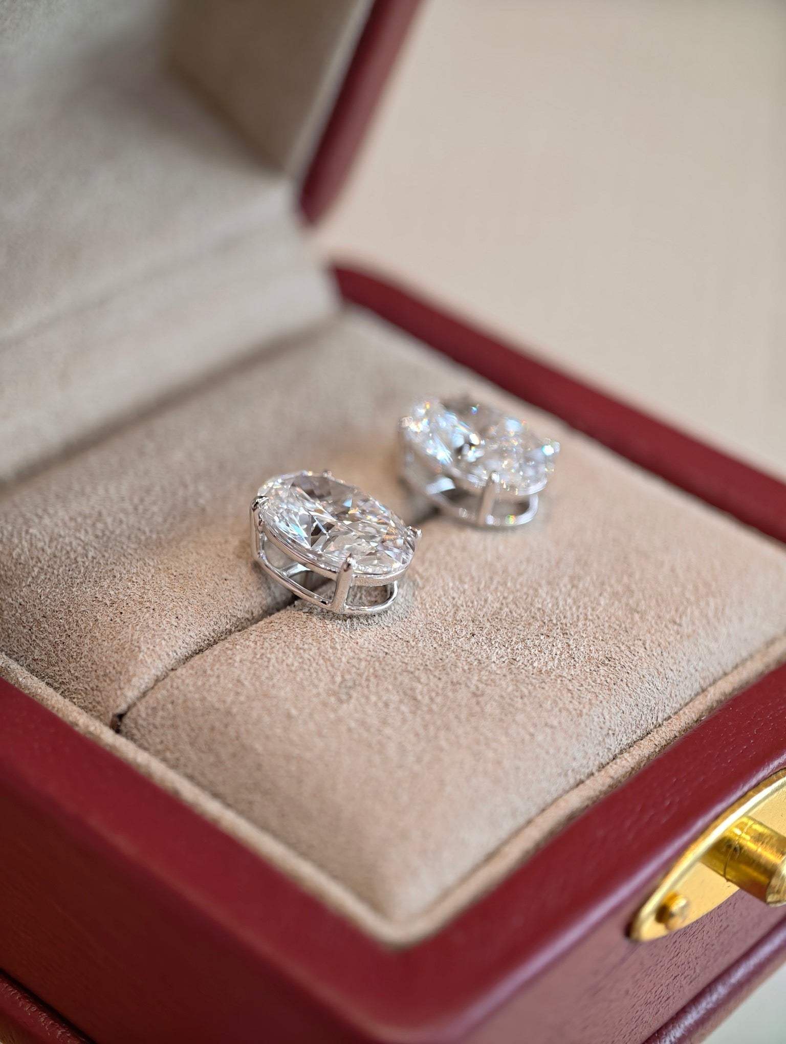 2 Carat Each Oval Cut Lab Grown Diamond Stud Earrings | Four Prong Setting | 18K White Gold Classic Solitaire Earrings