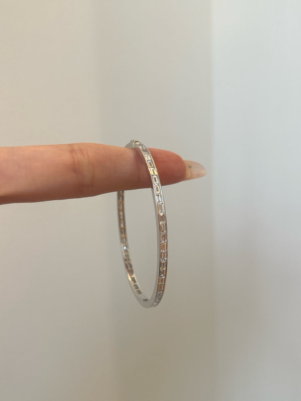 Lab Grown Diamond Bangle Bracelet | Emerald Cut Diamond Eternity Bangle | 18K White Gold Luxury Jewelry