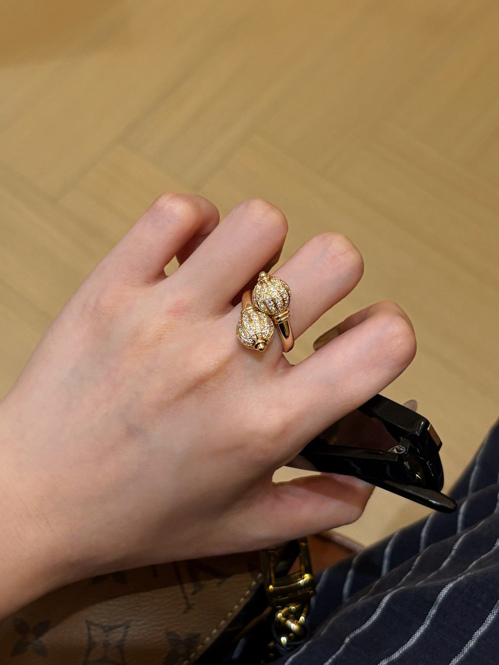 1.5 Carat Diamond Double Orb Statement Ring 18K Yellow Gold