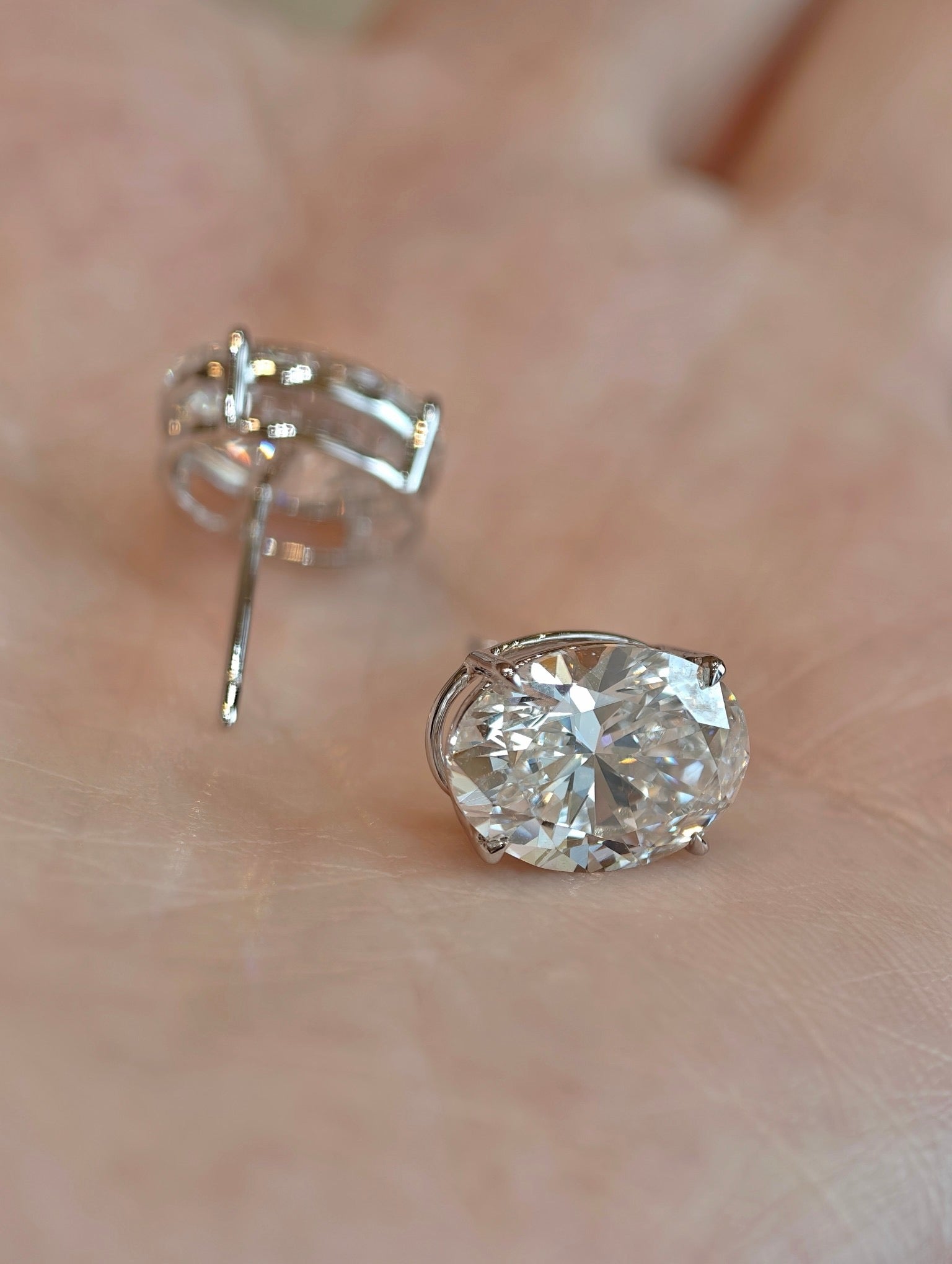 2 Carat Each Oval Cut Lab Grown Diamond Stud Earrings | Four Prong Setting | 18K White Gold Classic Solitaire Earrings