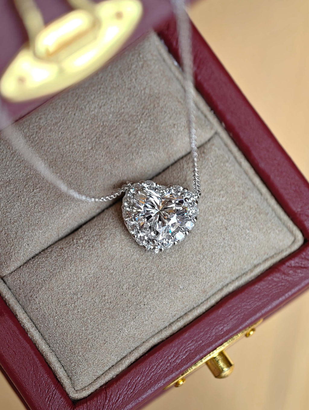 Heart Shape Lab Grown Diamond Necklace | Halo Setting with Round Brilliant Cut Diamond Accents