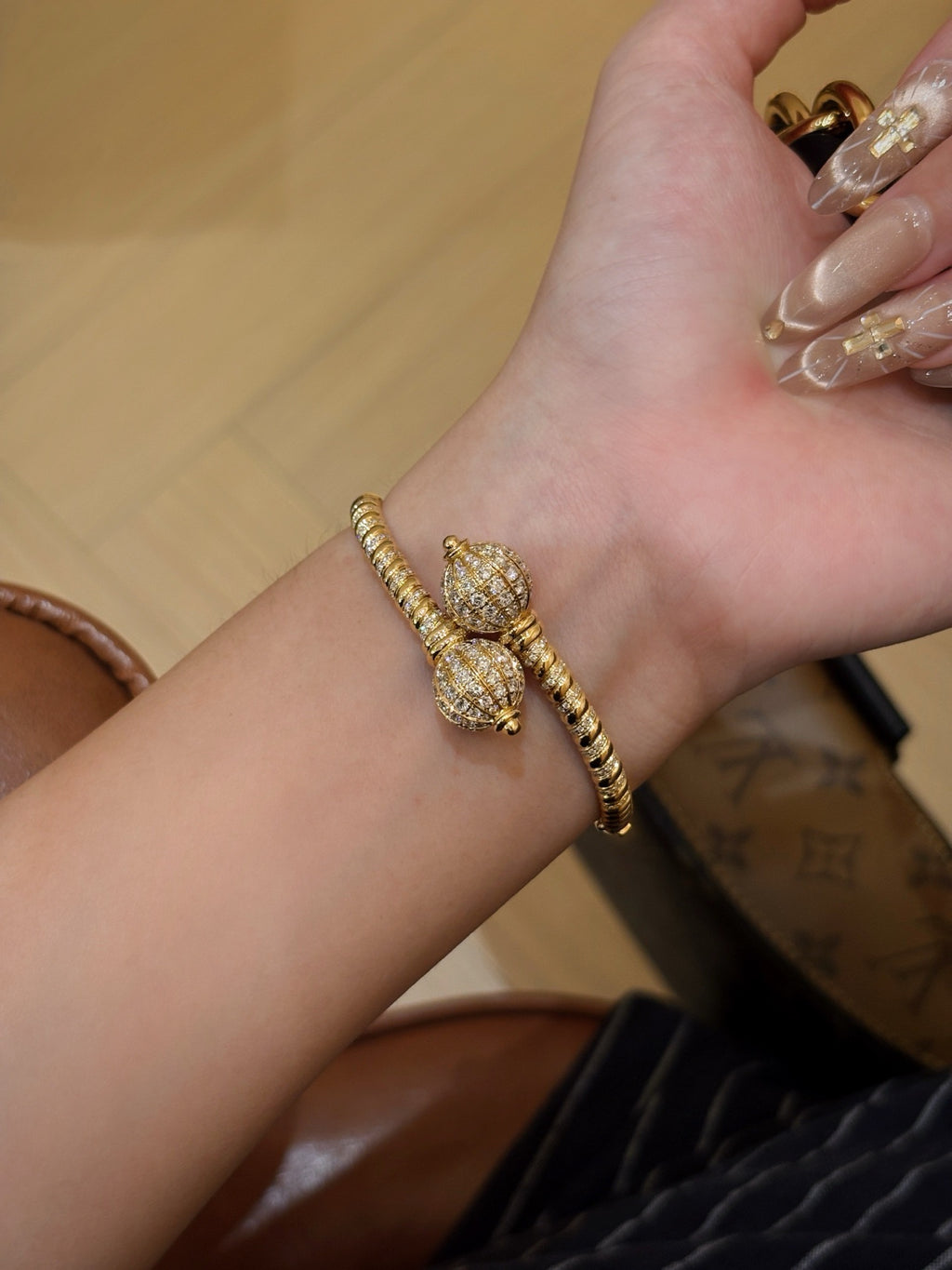 Diamond Pavé Sphere Charm Bracelet | Lab Grown Diamond Round Brilliant Cut Bracelet | 18K Yellow Gold Luxury Jewelry
