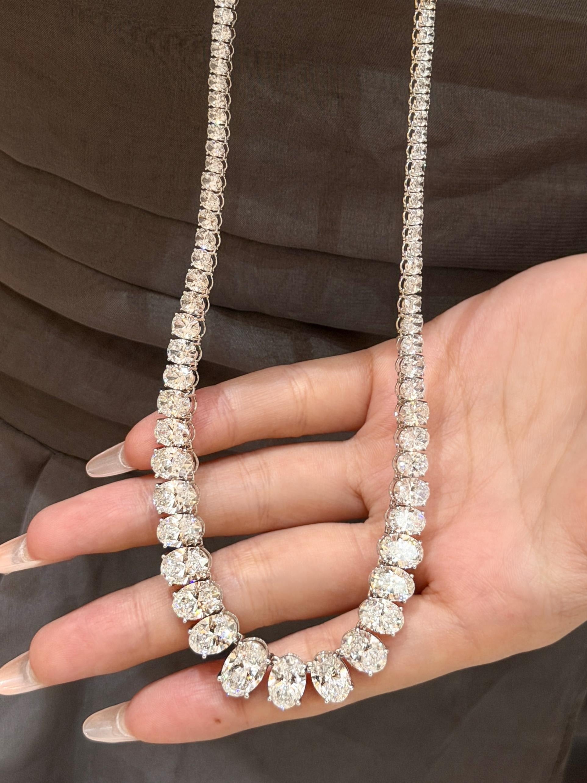 Graduated Round Brilliant Cut Lab Grown Diamond Necklace | Riviera Tennis Style Diamond Collar Necklace | Luxury Fine Jewelry
