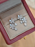 Diamond Flower Drop Earrings | Pear Cut Lab Grown Diamond Floral Stud Earrings | 18K White Gold