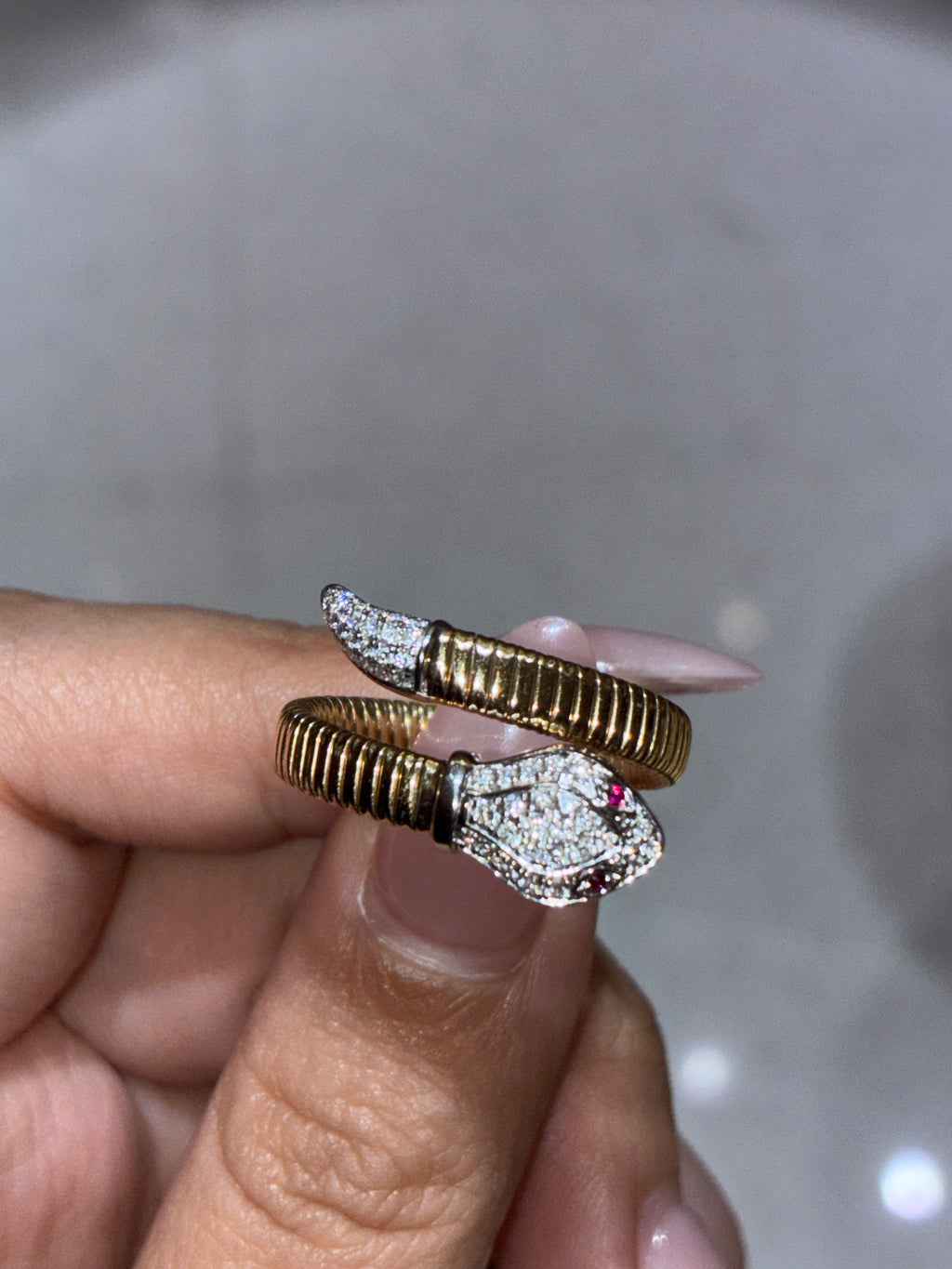 For Rach Borack Moloo 14k yellow gold Snake Ring tiny diamonds 0.26ct.Dvvs