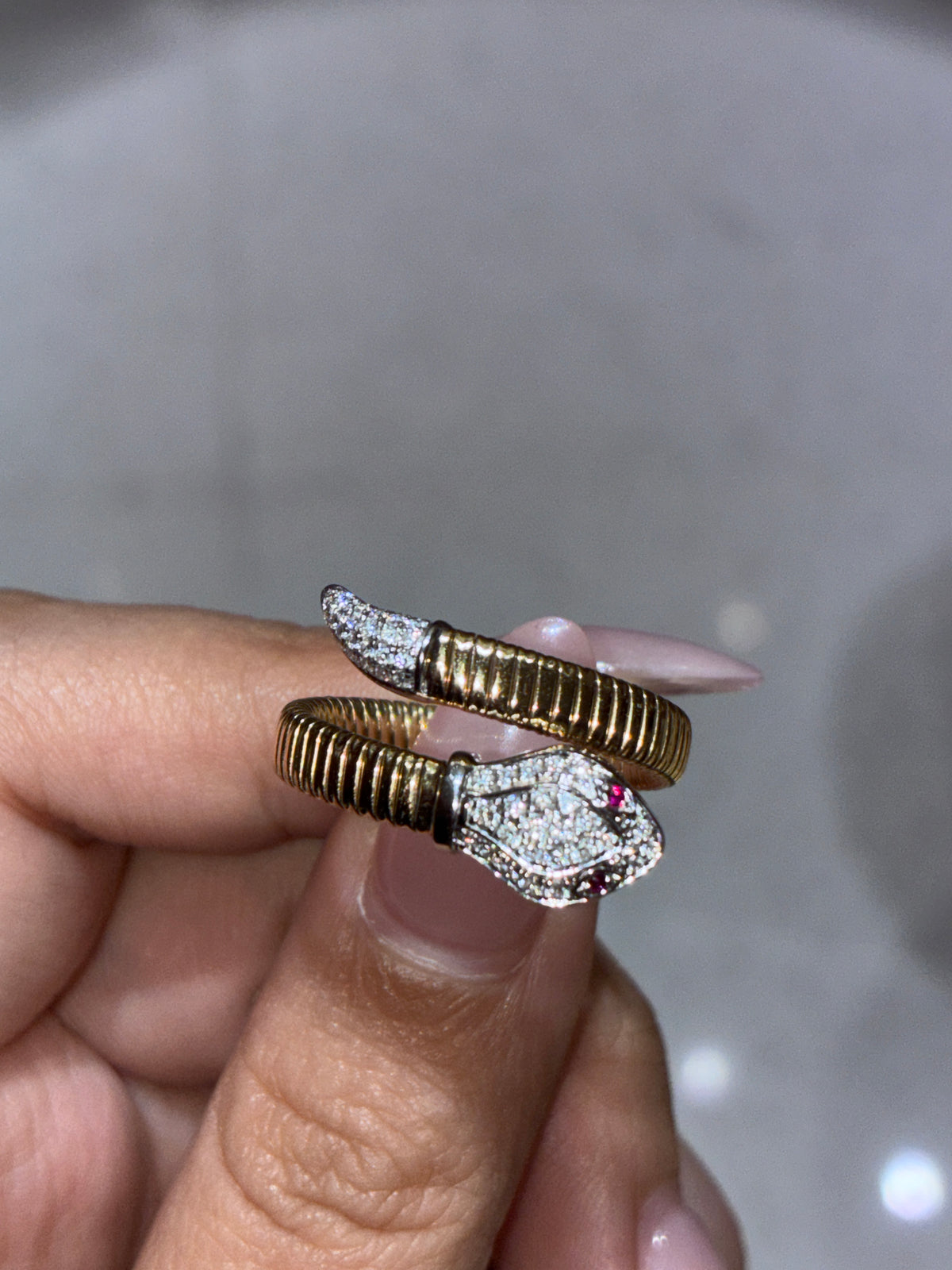 For Rach Borack Moloo 14k yellow gold Snake Ring tiny diamonds 0.26ct.Dvvs