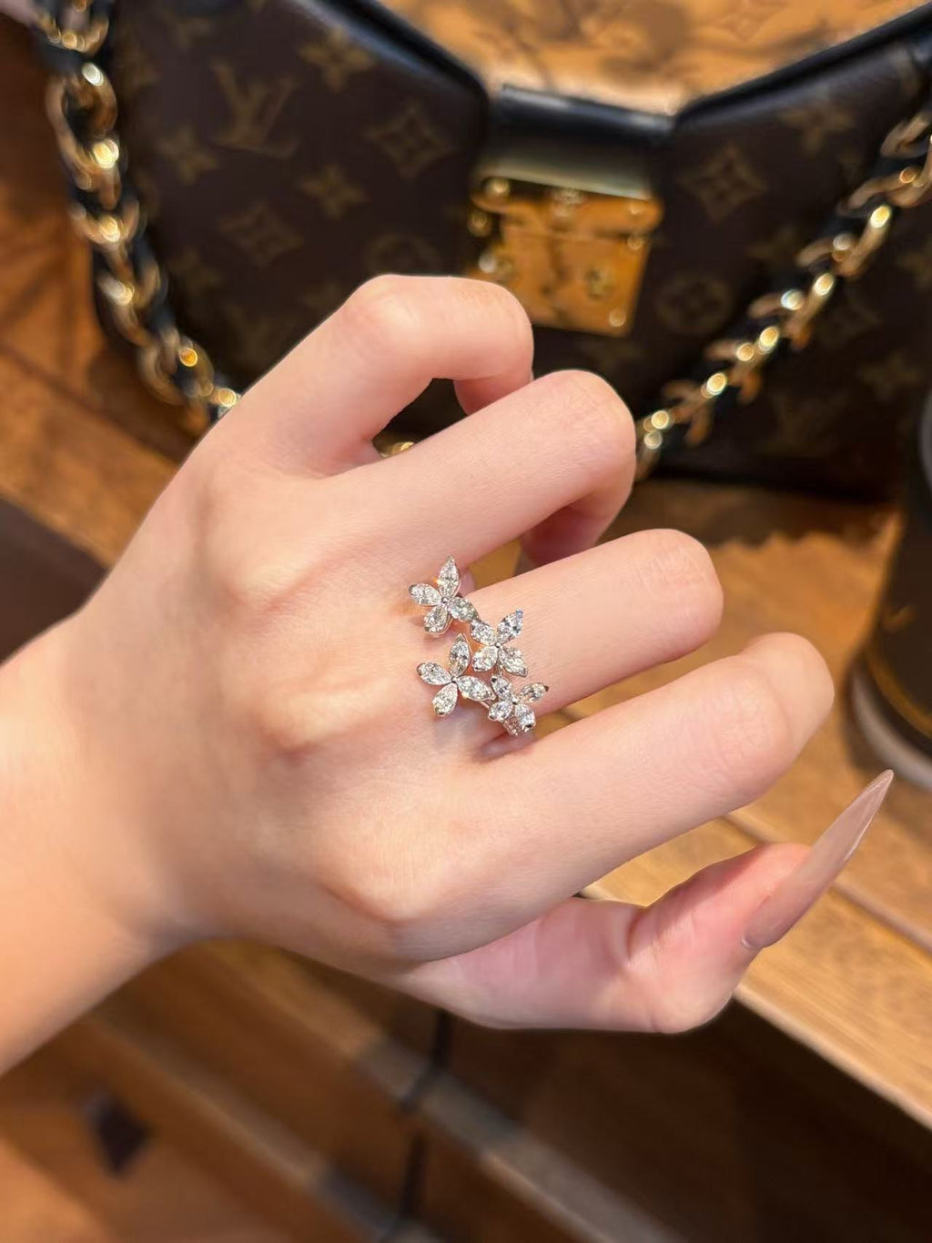 2 Carat Diamond Floral Statement Ring 18K White Gold