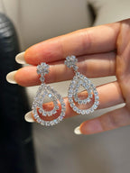 Diamond Drop Earrings | Floral Cluster Stud & Pear Shape Halo Design | 18K White Gold