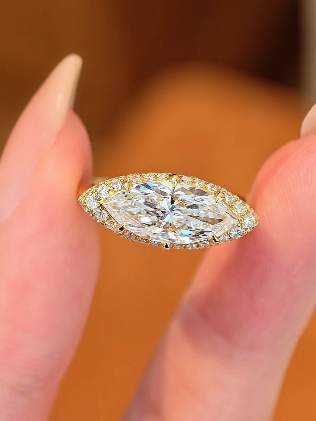 1.8 Carat Marquise Cut Lab Grown Diamond Ring 18K Yellow Gold