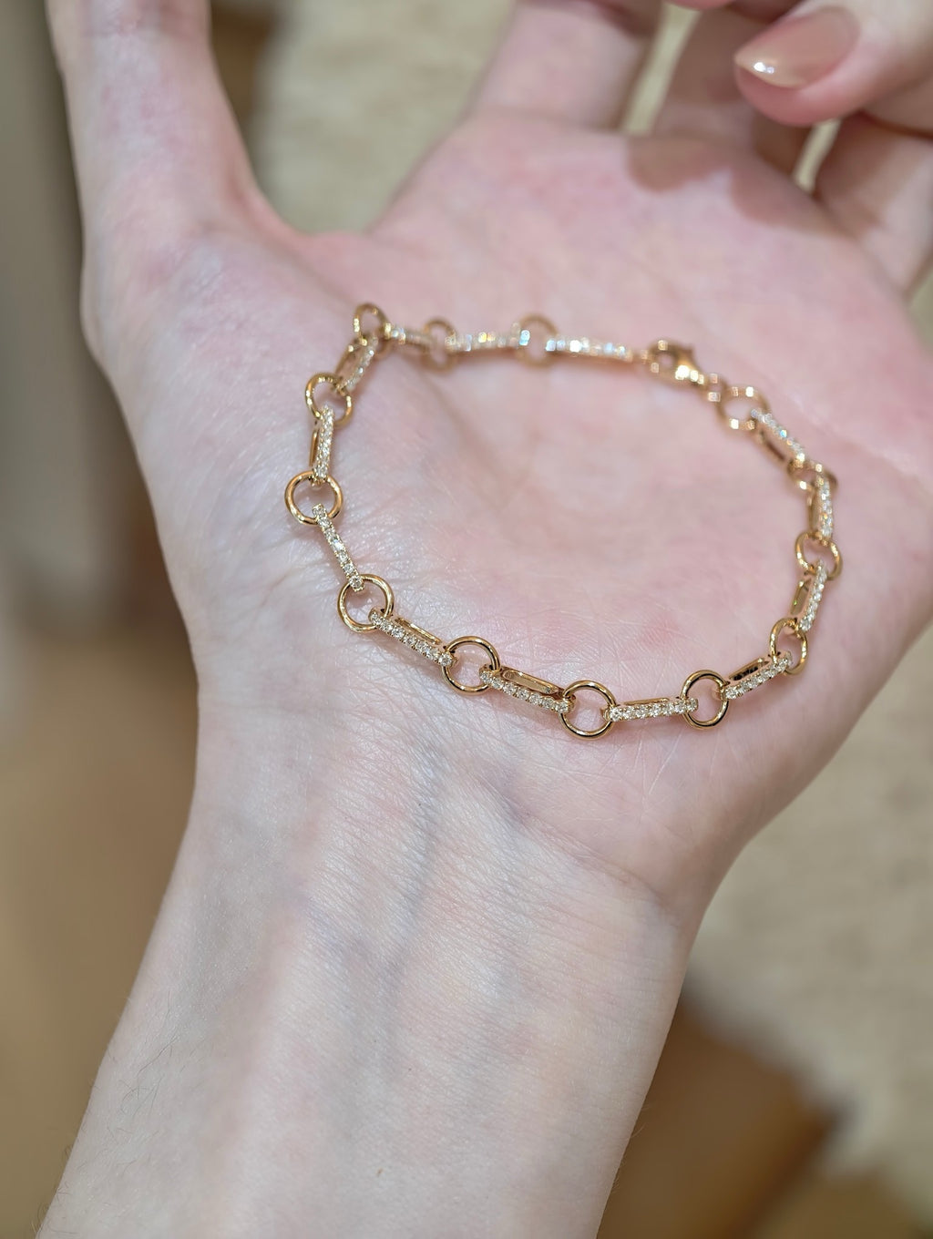 Diamond Link Chain Bracelet | Lab Grown Diamond Paved Circular Link Bracelet | 18K Yellow Gold Jewelry