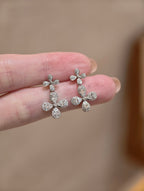 Diamond Floral Drop Earrings | Pear Cut Lab Grown Diamonds | Pavé Setting | 18K White Gold