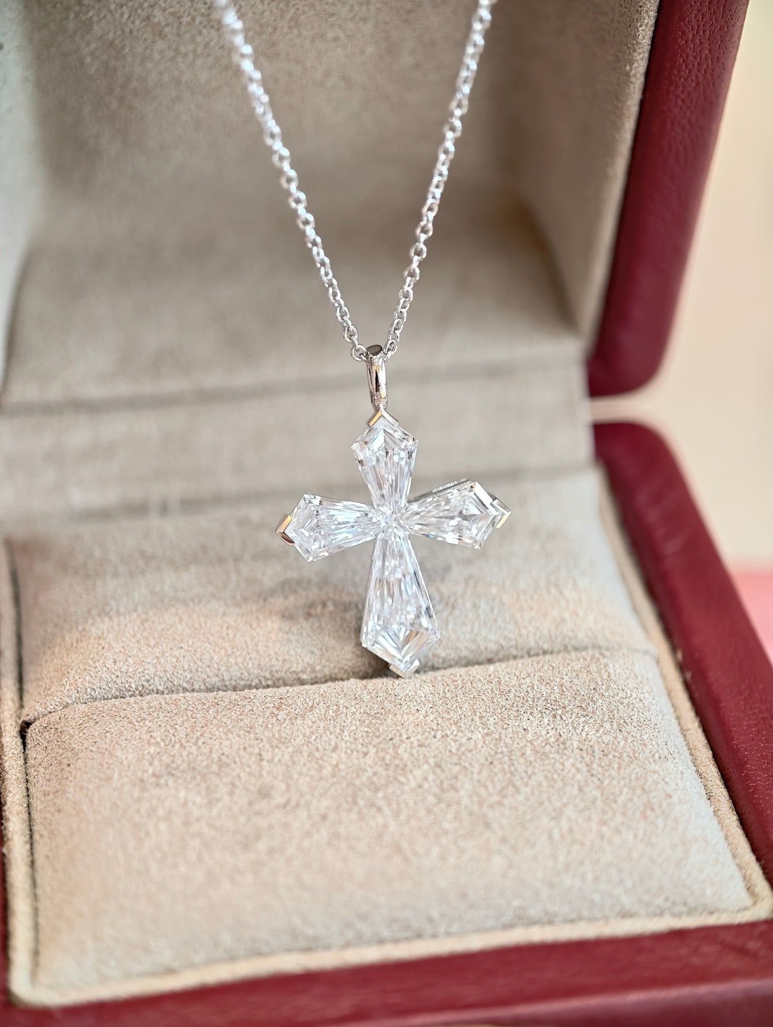 Cross Shape Lab Grown Diamond Necklace | Geometric Fancy Cut Pendant with Brilliant Diamond Details