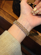 Lab Grown Diamond Lattice Bracelet |Round Brilliant Cut Diamond Paved Bangle | 18K Gold Luxury Jewelry