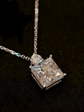 Square Cut Lab Grown Diamond Necklace | 3.3ct Princess Cut Center Stone with Round Diamond Accent | 18K White Gold Pendant Necklace