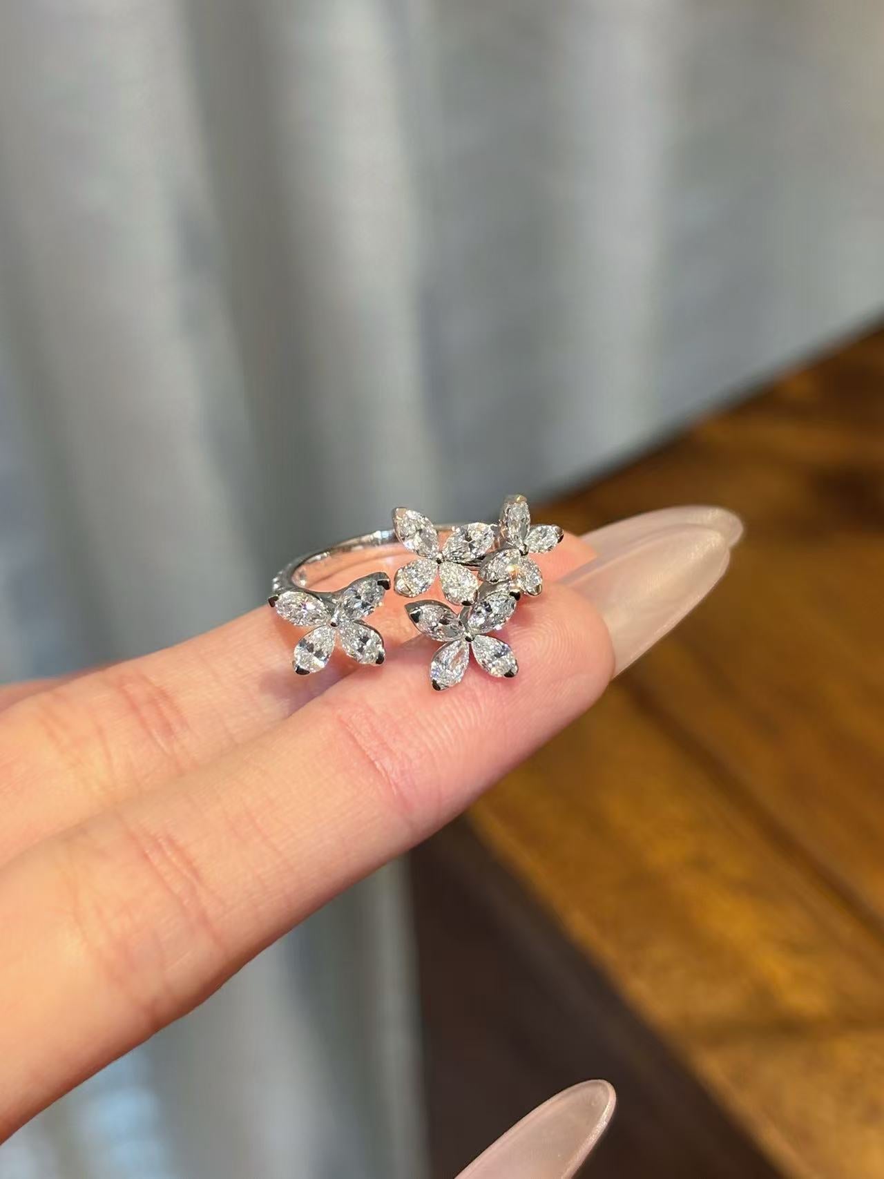 2 Carat Diamond Floral Statement Ring 18K White Gold