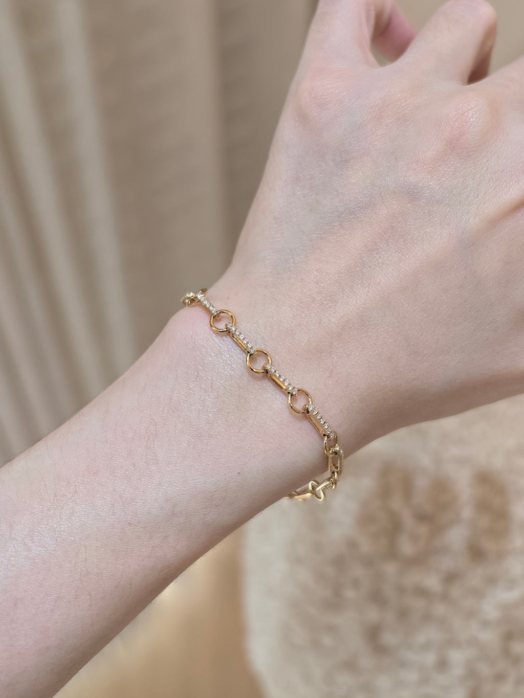 Diamond Link Chain Bracelet | Lab Grown Diamond Paved Circular Link Bracelet | 18K Yellow Gold Jewelry