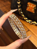 Lab Grown Diamond Lattice Bracelet |Round Brilliant Cut Diamond Paved Bangle | 18K Gold Luxury Jewelry
