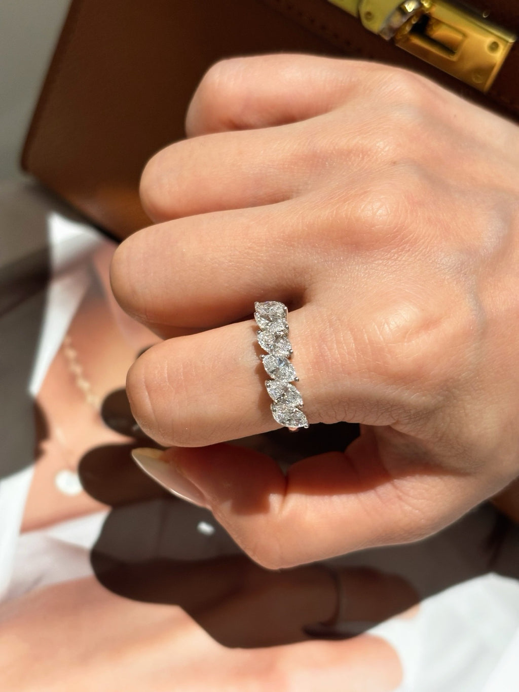 Marquise Cut Lab Grown Diamond Band Ring 18K White Gold