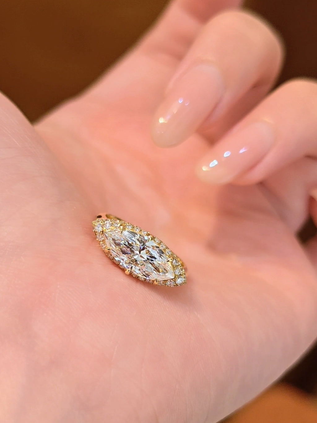 1.8 Carat Marquise Cut Lab Grown Diamond Ring 18K Yellow Gold