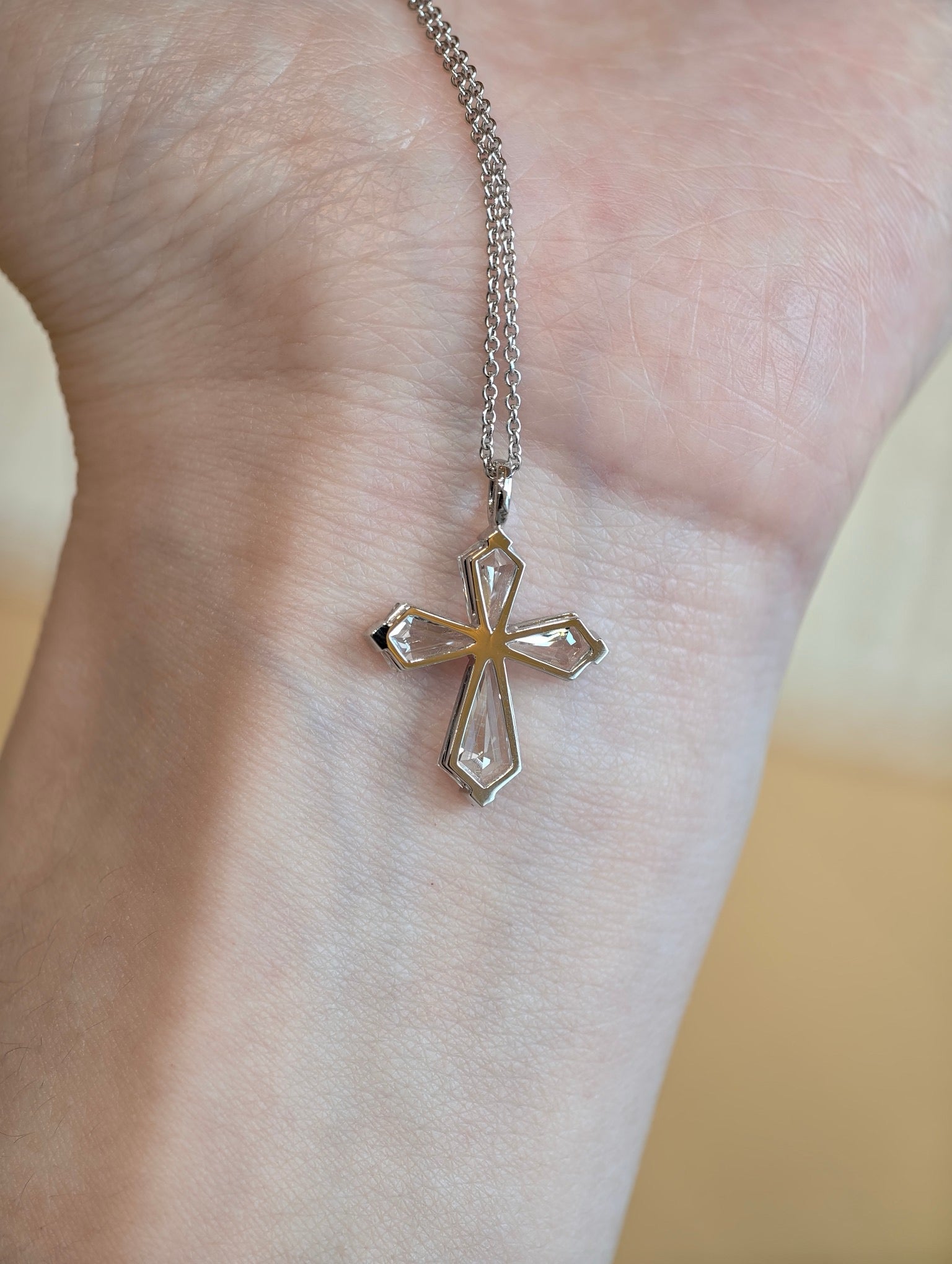 Cross Shape Lab Grown Diamond Necklace | Geometric Fancy Cut Pendant with Brilliant Diamond Details