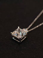 Square Cut Lab Grown Diamond Necklace | 3.3ct Princess Cut Center Stone with Round Diamond Accent | 18K White Gold Pendant Necklace
