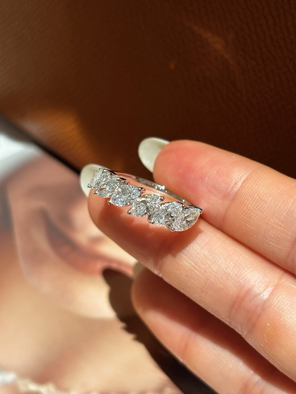 Marquise Cut Lab Grown Diamond Band Ring 18K White Gold