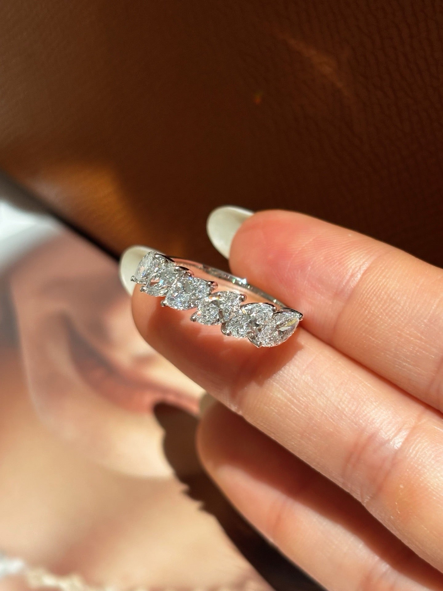 Marquise Cut Lab Grown Diamond Band Ring 18K White Gold