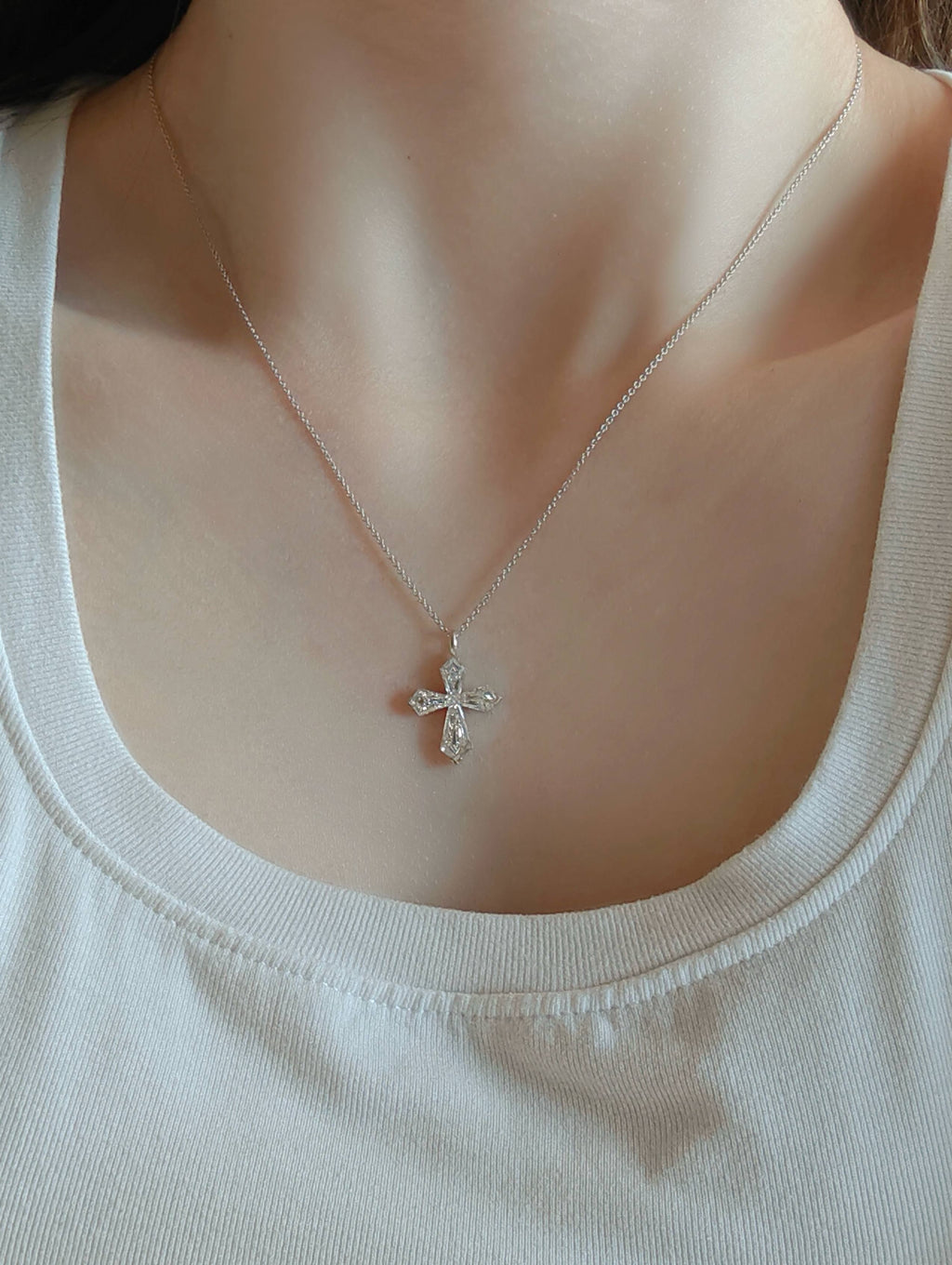 Cross Shape Lab Grown Diamond Necklace | Geometric Fancy Cut Pendant with Brilliant Diamond Details