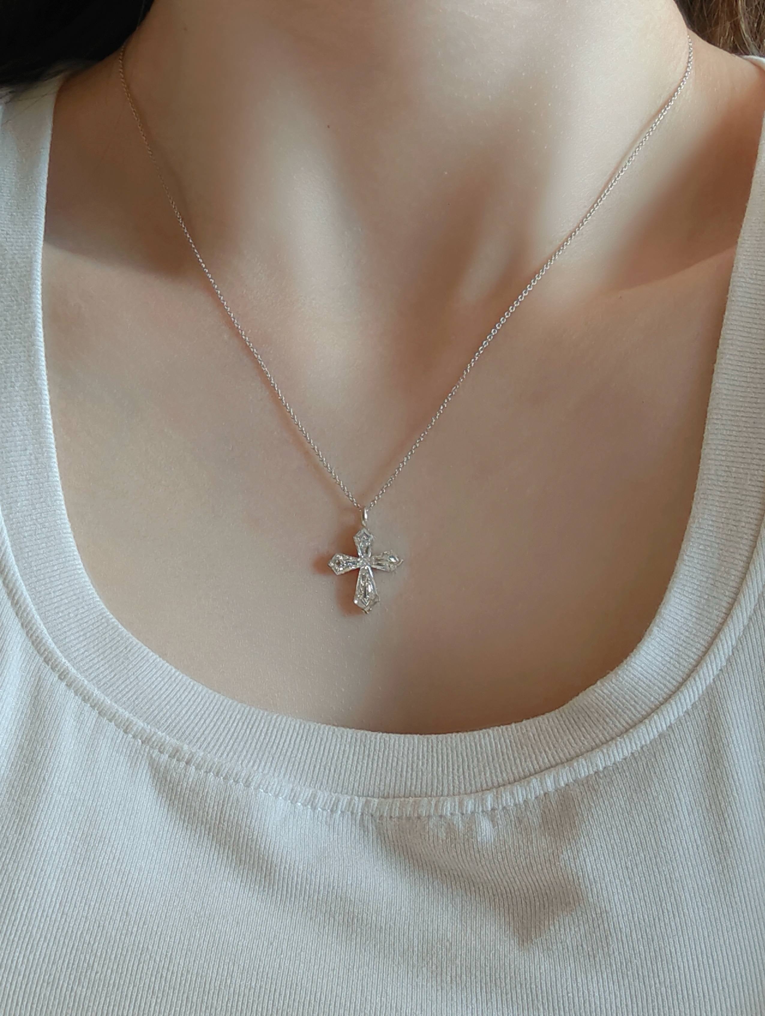 Cross Shape Lab Grown Diamond Necklace | Geometric Fancy Cut Pendant with Brilliant Diamond Details