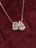 Pear Shape & Emerald Cut Lab Grown Diamond Necklace | Two Stone Toi et Moi Pendant | 18K Yellow Gold Fine Jewelry