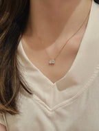 Pear Shape & Emerald Cut Lab Grown Diamond Necklace | Two Stone Toi et Moi Pendant | 18K Yellow Gold Fine Jewelry