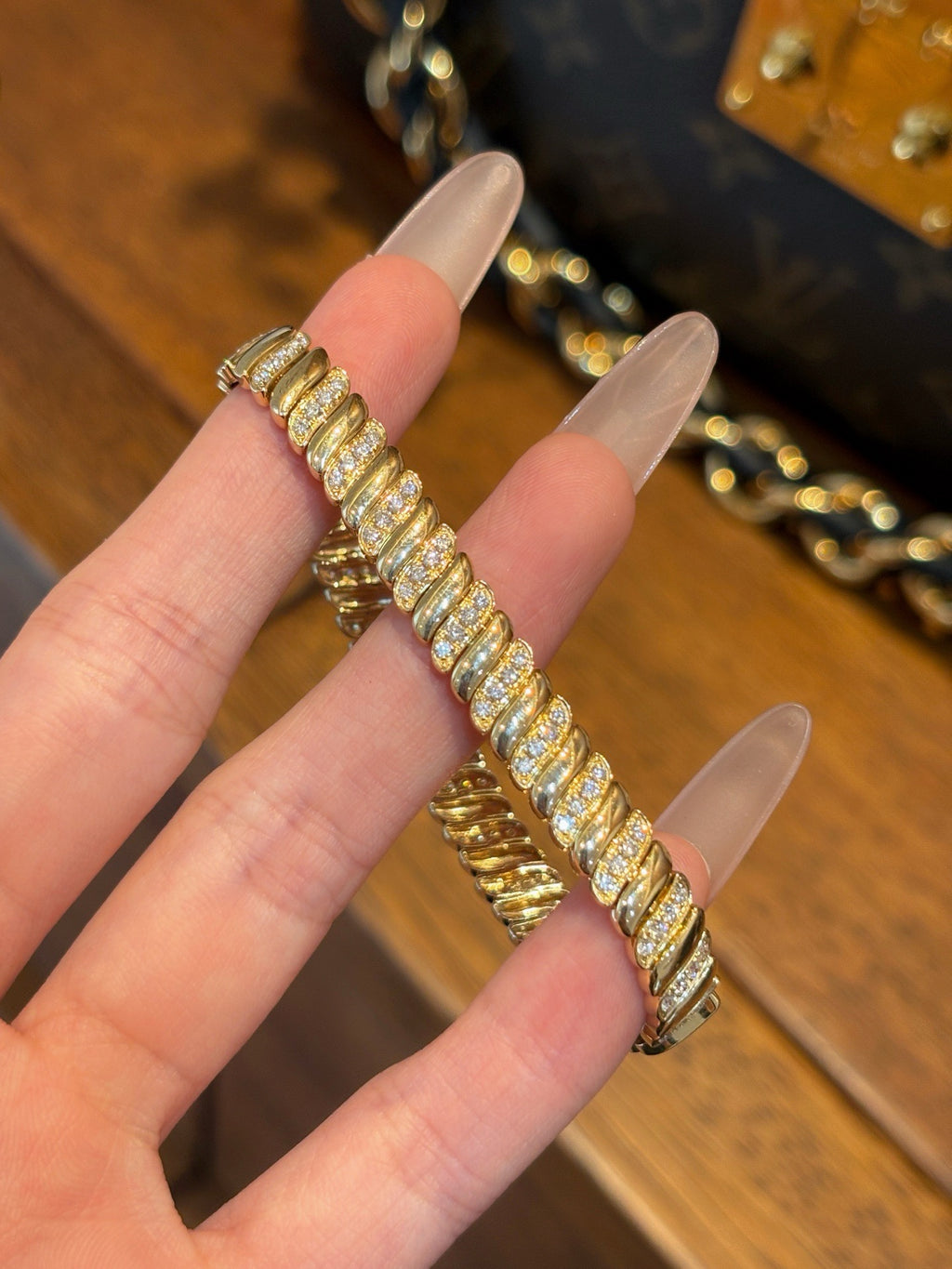 Diamond Pavé Link Bracelet | Round Brilliant Cut Diamond Chain Bracelet | 18K Yellow Gold Luxury Jewelry