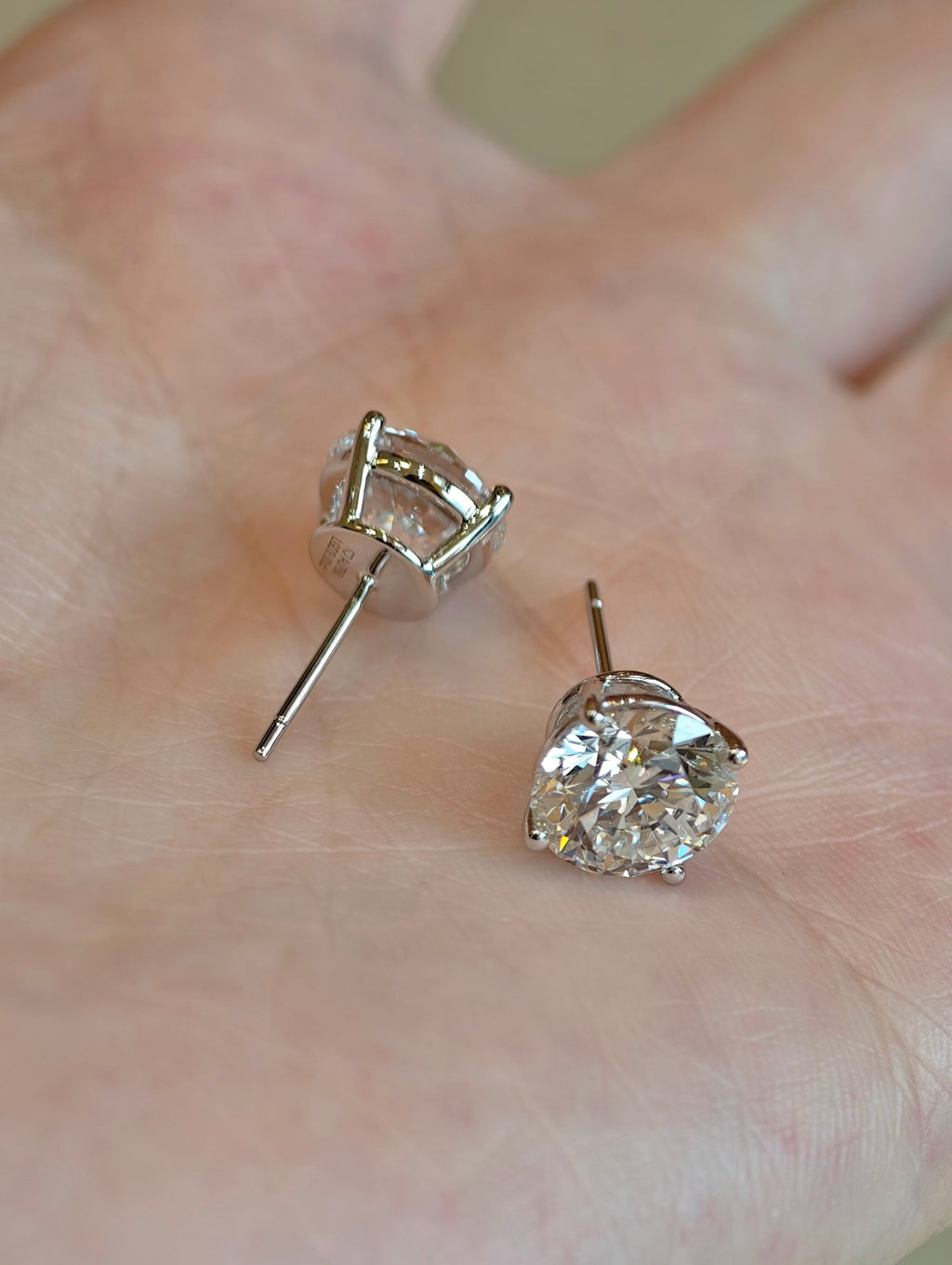 3 Carat Each Round Lab Grown Diamond Stud Earrings | Four Prong Setting | Classic Solitaire Diamond Earrings | 18K Gold