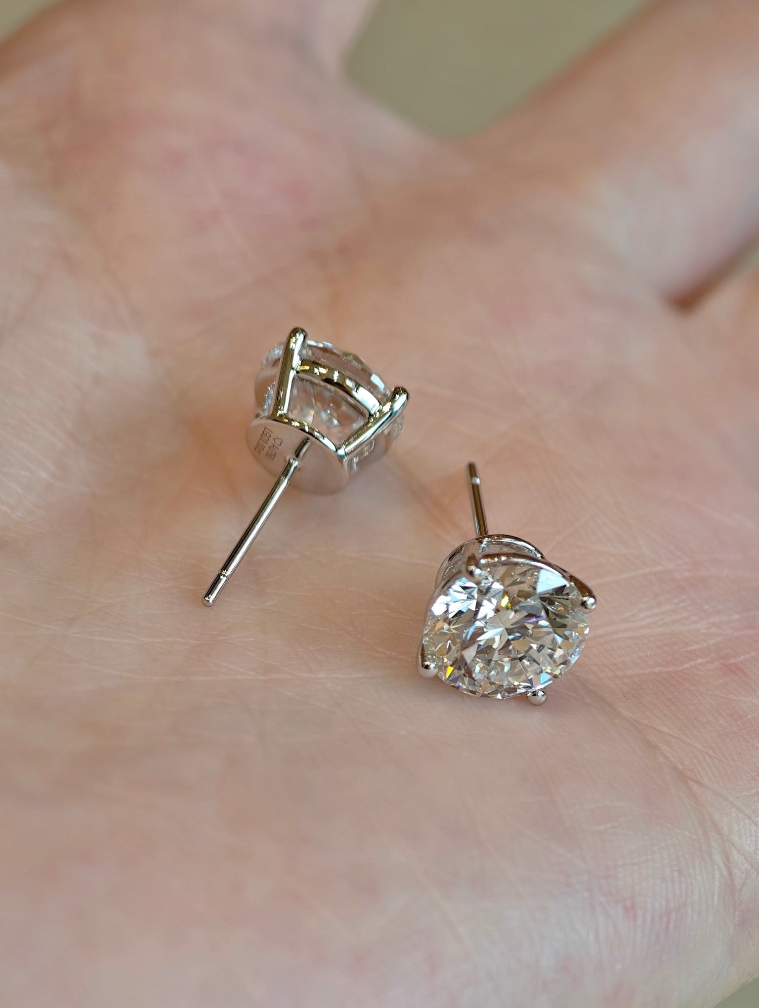 3 Carat Each Round Lab Grown Diamond Stud Earrings | Four Prong Setting | Classic Solitaire Diamond Earrings | 18K Gold