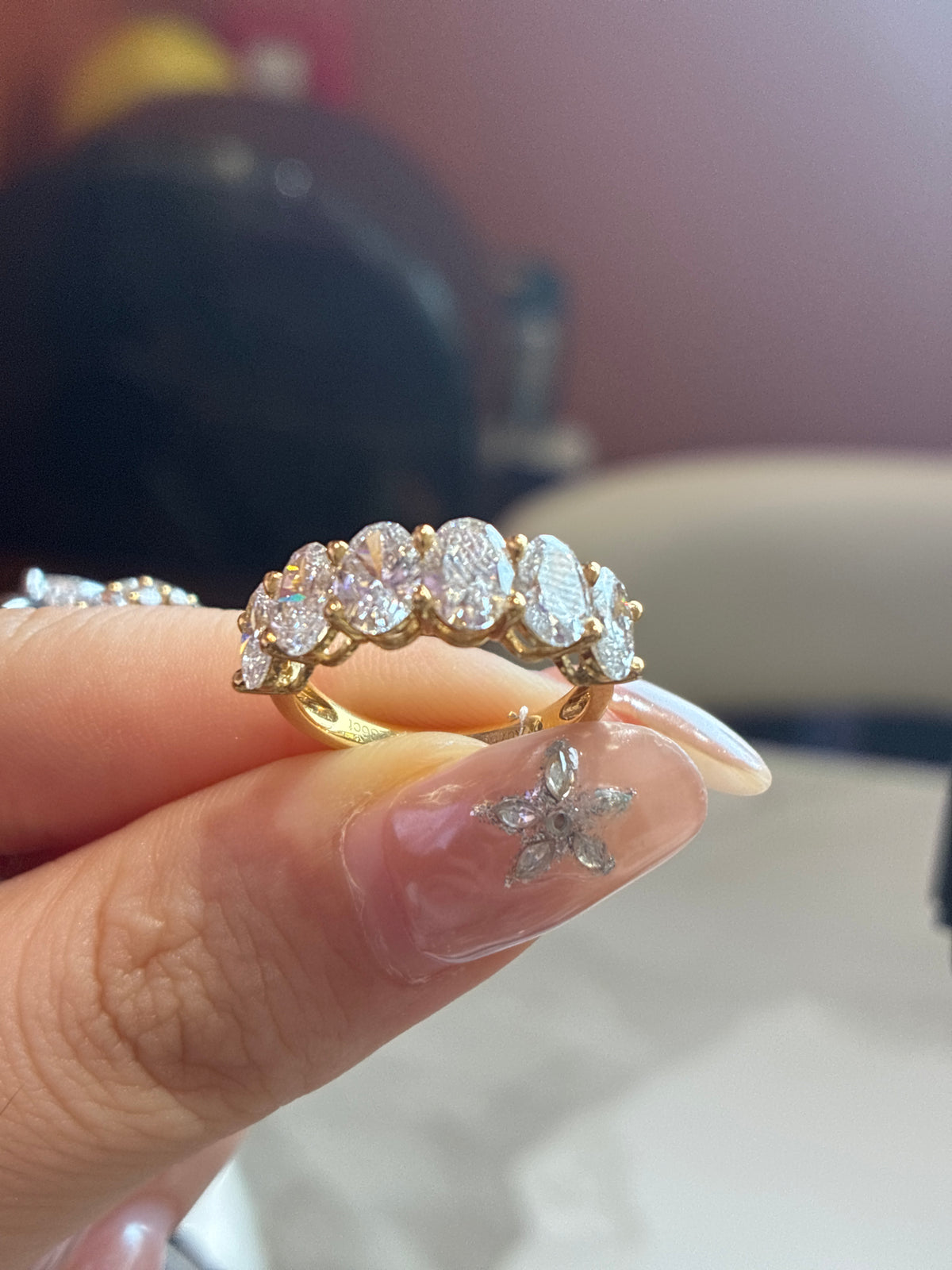 For Esther 18k yellow gold oval cut half eternity band oval D/VVS 3.3ct