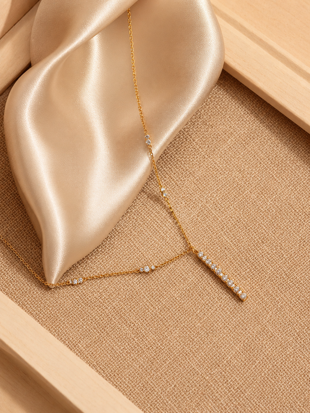 Lab Grown Diamond Bar Necklace | Vertical Graduated Round Brilliant Cut Diamond Pendant | Gold Chain Necklace
