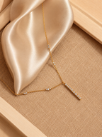 Lab Grown Diamond Bar Necklace | Vertical Graduated Round Brilliant Cut Diamond Pendant | Gold Chain Necklace