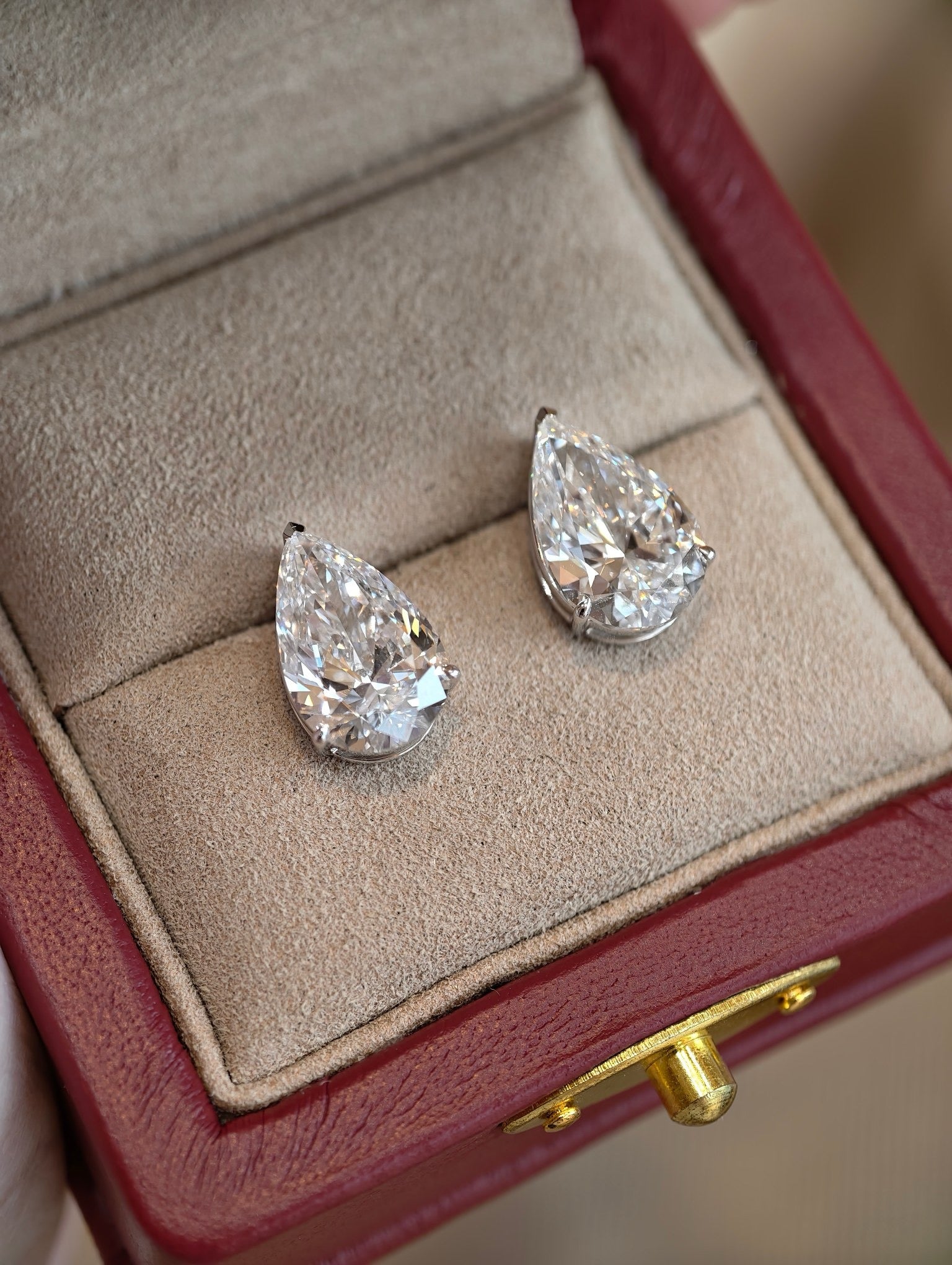 Pear Shape Lab Grown Diamond Stud Earrings | Elegant Four Prong Setting | 18K White Gold
