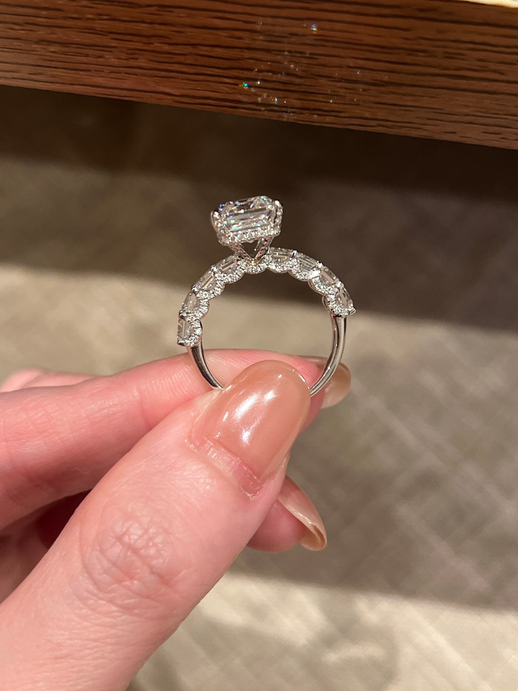 2.3ct Emerald Cut Lab Grown Diamond Ring | Baguette Diamond Pavé Band Engagement Ring | Platinum