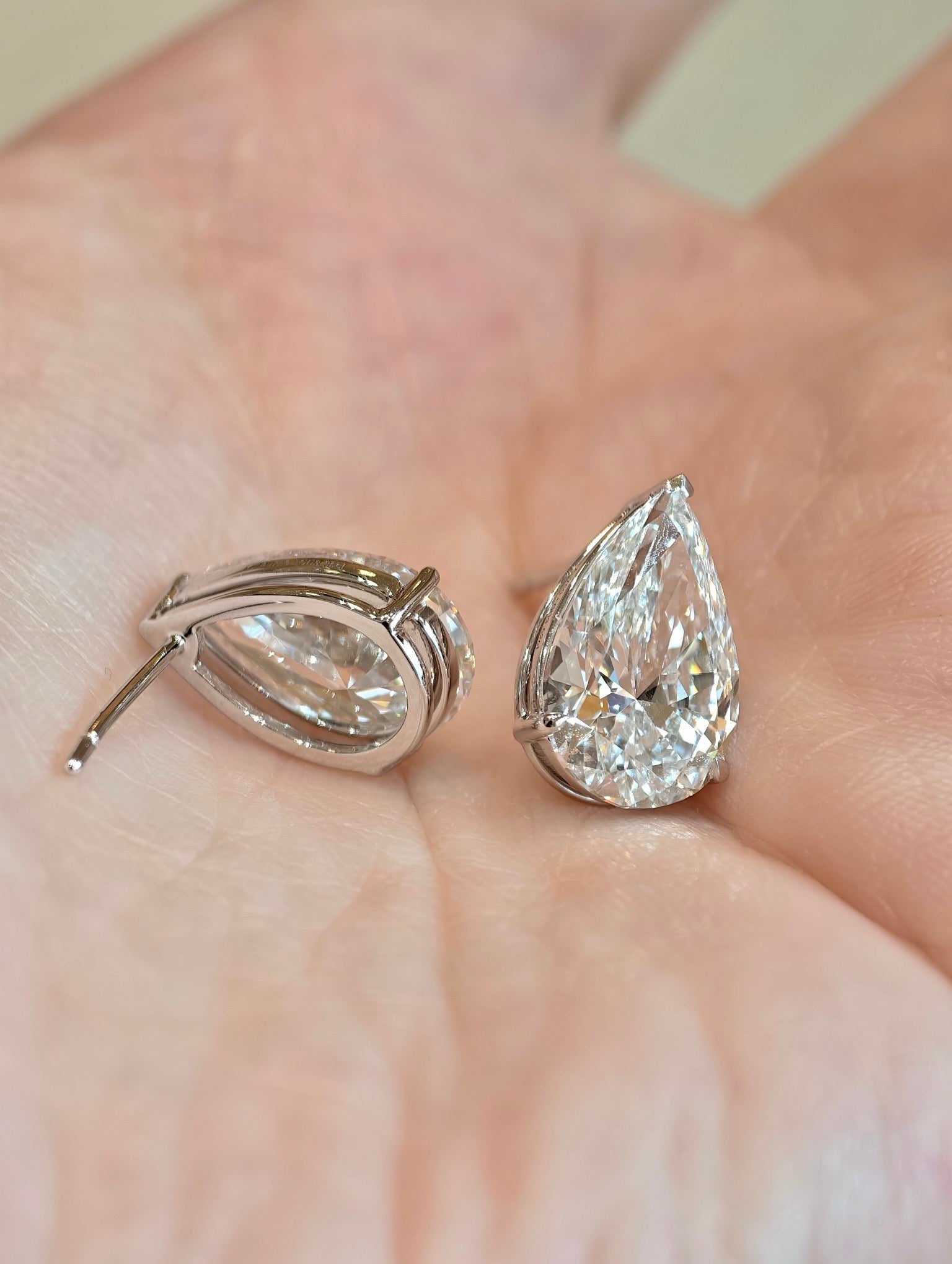 Pear Shape Lab Grown Diamond Stud Earrings | Elegant Four Prong Setting | 18K White Gold