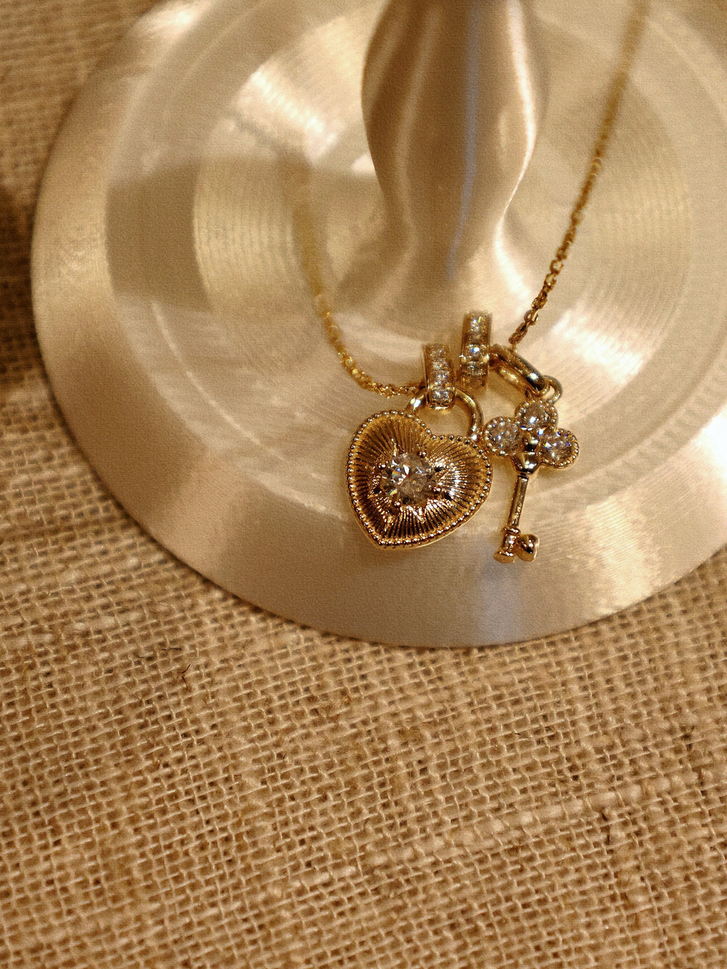 Lab Grown Diamond Heart & Key Pendant Necklace | Round Brilliant Cut Diamond Charm with Vintage Inspired Design