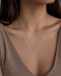 Lab Grown Diamond Bar Necklace | Vertical Graduated Round Brilliant Cut Diamond Pendant | Gold Chain Necklace