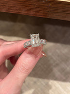 2.3ct Emerald Cut Lab Grown Diamond Ring | Baguette Diamond Pavé Band Engagement Ring | Platinum