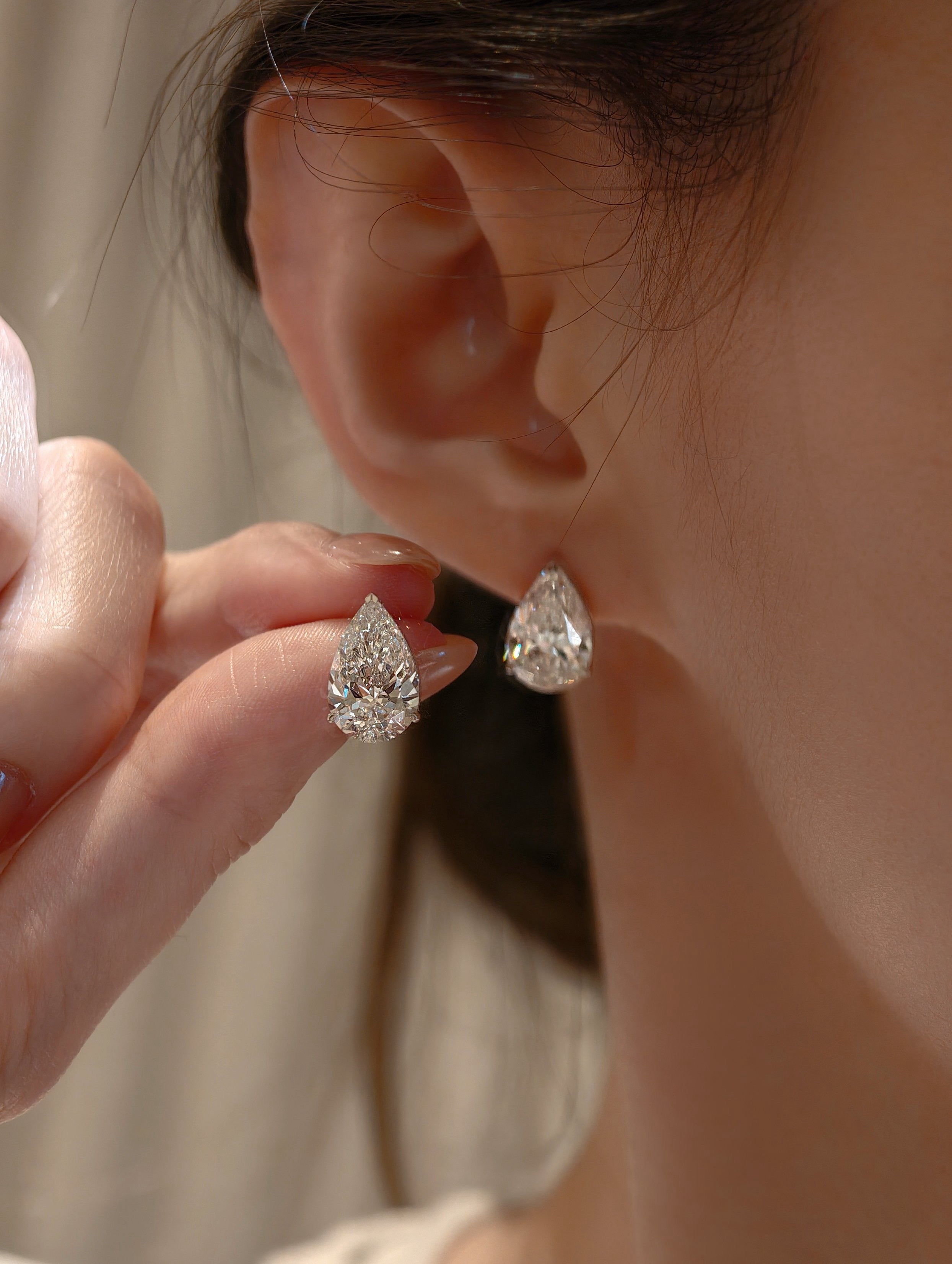 Pear Shape Lab Grown Diamond Stud Earrings | Elegant Four Prong Setting | 18K White Gold