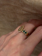 2.3ct Pear Shape Lab Grown Diamond Ring | Vintage Inspired Halo Ring with Green Gemstone Accents | 14K/18K Gold