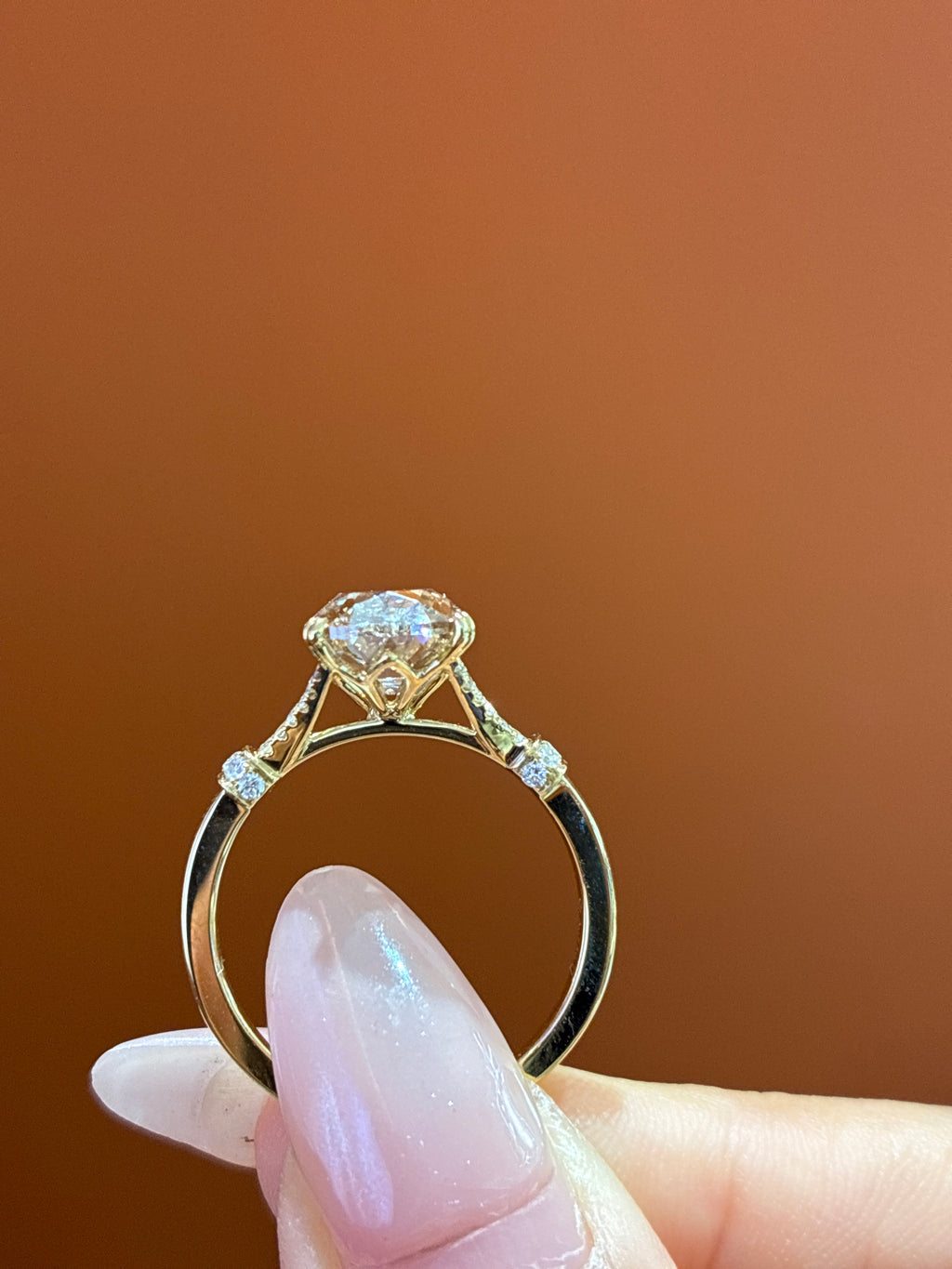 for amy 18k Old Mine Cut, about 4.5 carats for the center stone.