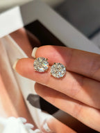 3 Carat Each Round Lab Grown Diamond Stud Earrings | Martini Setting Four Prong | 18K Yellow Gold