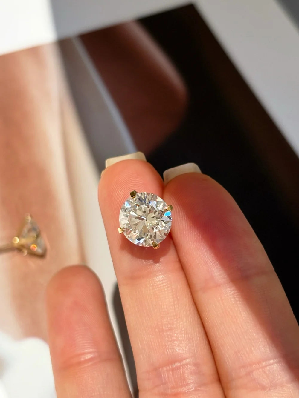 3 Carat Each Round Lab Grown Diamond Stud Earrings | Martini Setting Four Prong | 18K Yellow Gold