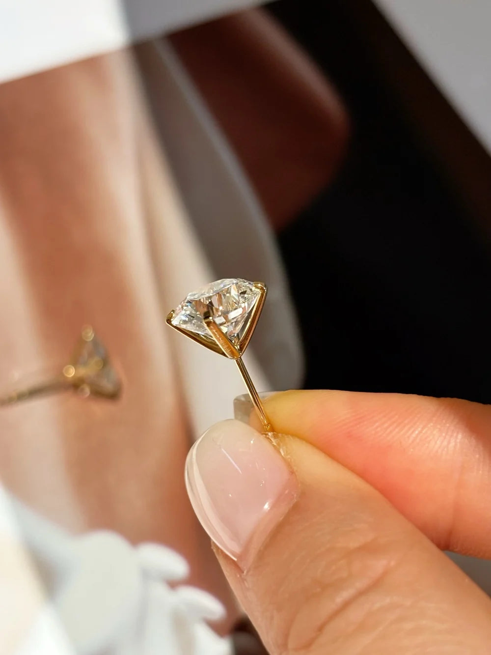 3 Carat Each Round Lab Grown Diamond Stud Earrings | Martini Setting Four Prong | 18K Yellow Gold